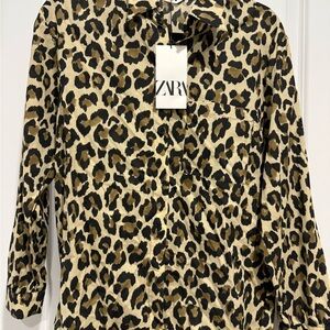 Zara Leopard Print Blouse in Black and Tan, NWT